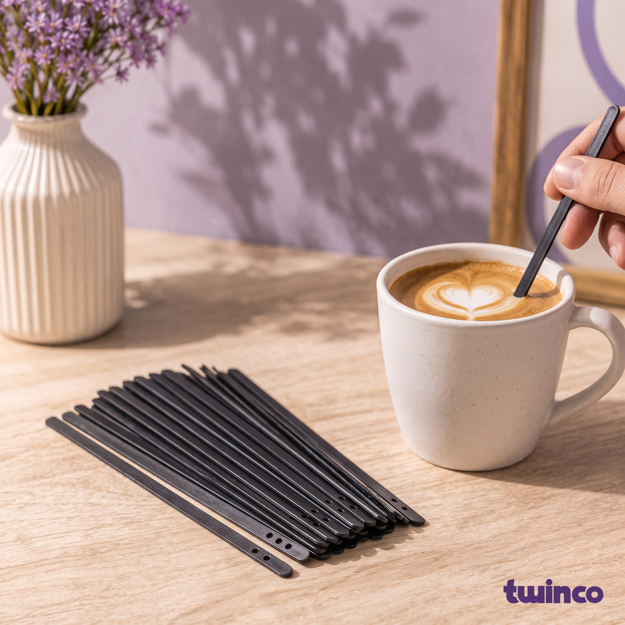 Agitador Para Cafe 3 Hoyos – Twinco, empaque desechable personalizado al mayoreo
